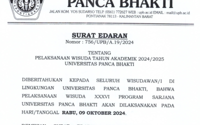 Pegumuman Tetang Pelaksanaan Wisuda Tahun AKademik 2024/2025 Universitas Panca Bhakti